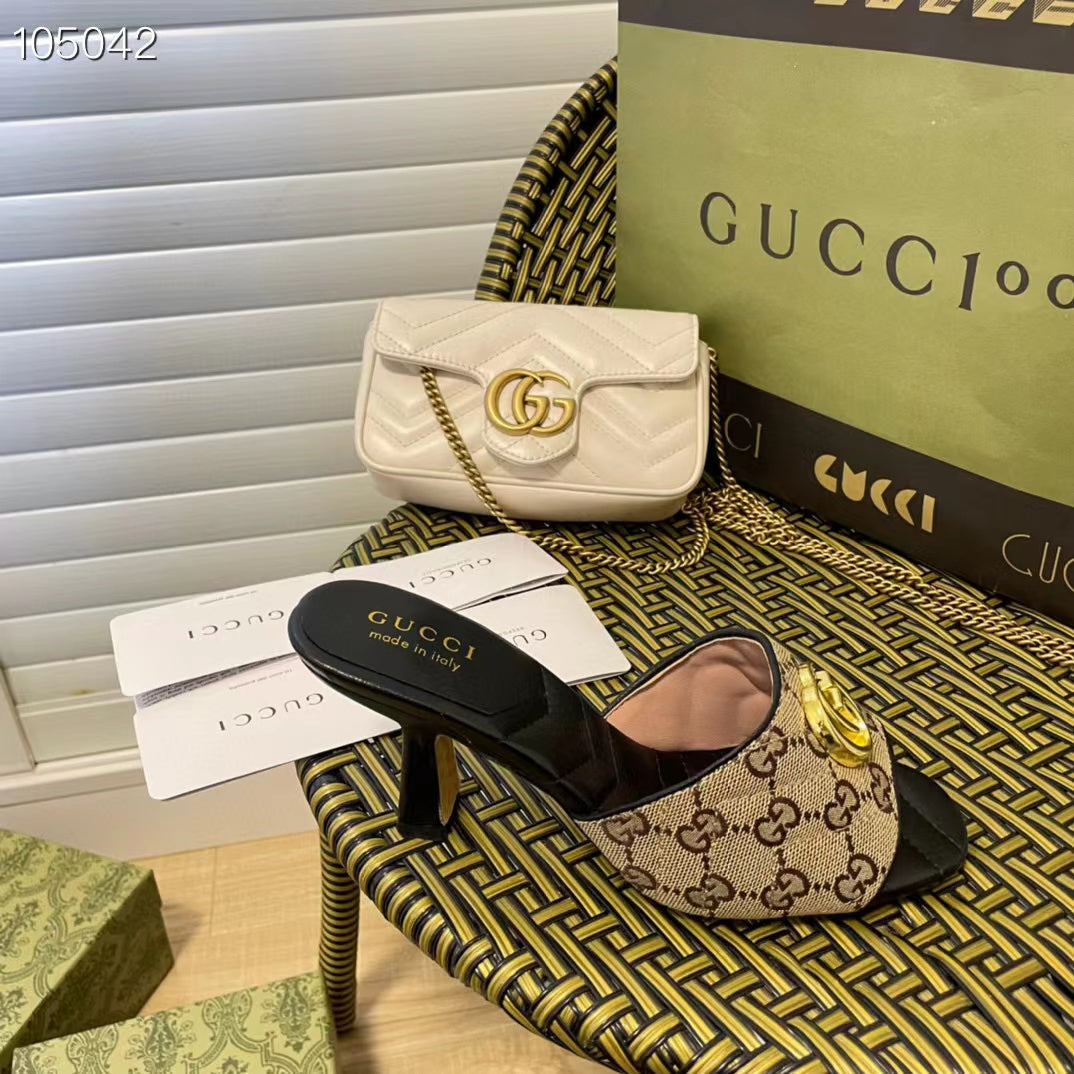 Gucci Electric Embroidered Light Luxury High Heel Women's Sandals Genuine Leather Flip Flops