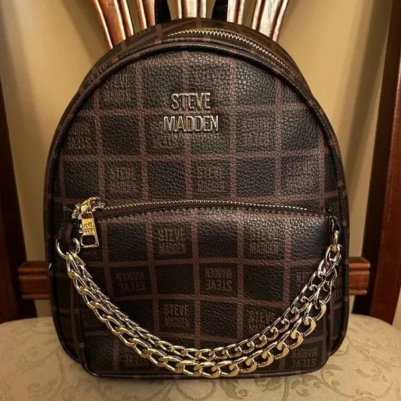 NWT STEVE MADDEN BNURI AUTHENTIC WOMEN'S SCHOOL WORK CHAIN BROWN  MINI BACKPACK