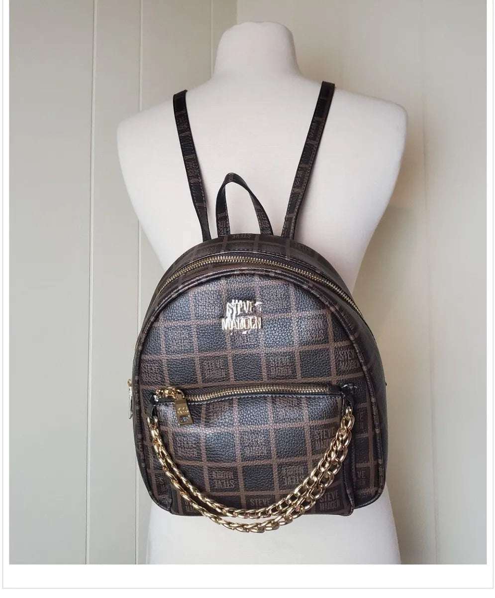 NWT STEVE MADDEN BNURI AUTHENTIC WOMEN'S SCHOOL WORK CHAIN BROWN  MINI BACKPACK