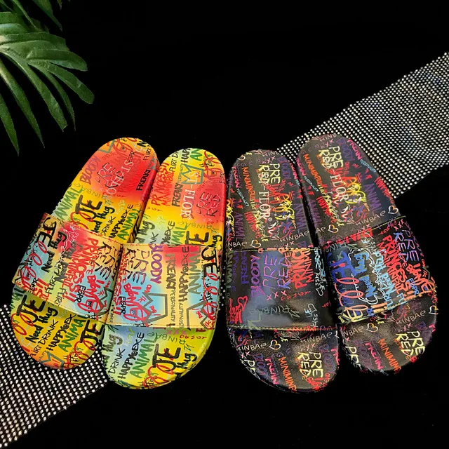 Women Graffiti Sliders Slides Slippers