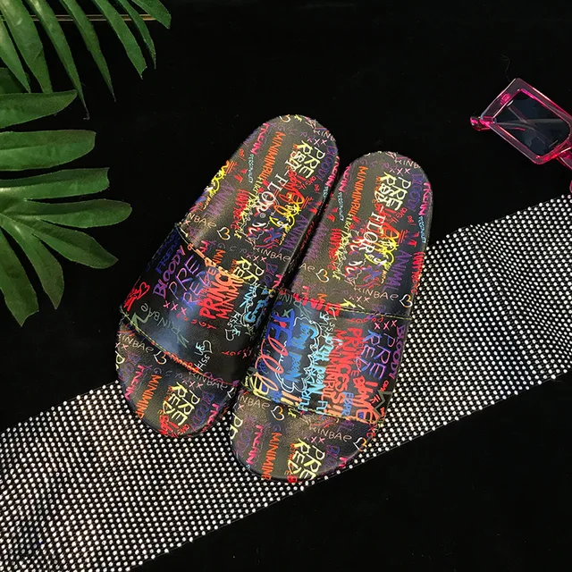 Women Graffiti Sliders Slides Slippers