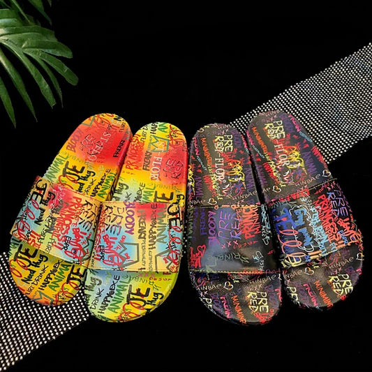 Women Graffiti Sliders Slides Slippers